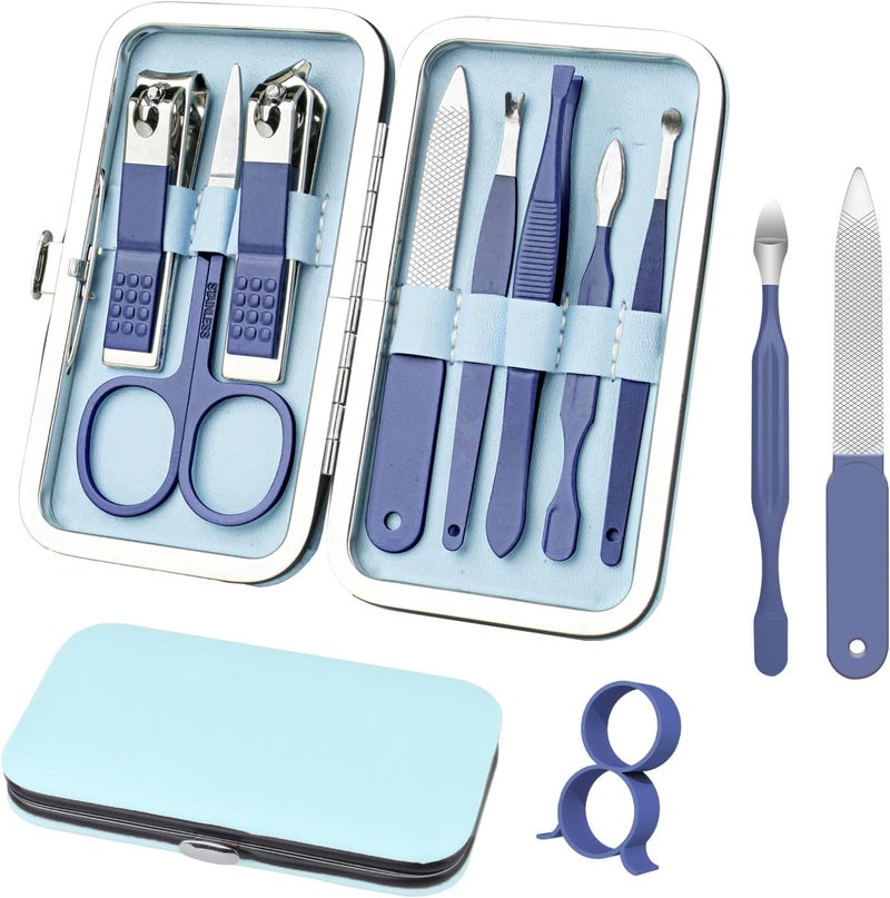 Red Flow Manicure Set 8 in 1 Nail Clipper Set, Nail Clippers,Fingernail & Toenail Clippers,Manicure Tools,Pedicure Tools,Suitable for Travel Manicure Kit,Nail Set Kit with Everything Profe (Blue) - Image 1